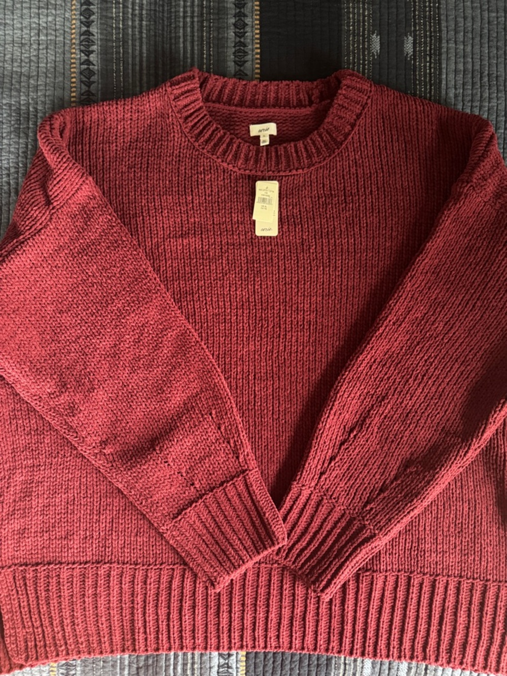 Aerie Oversized Wine Red Crewneck Sweater